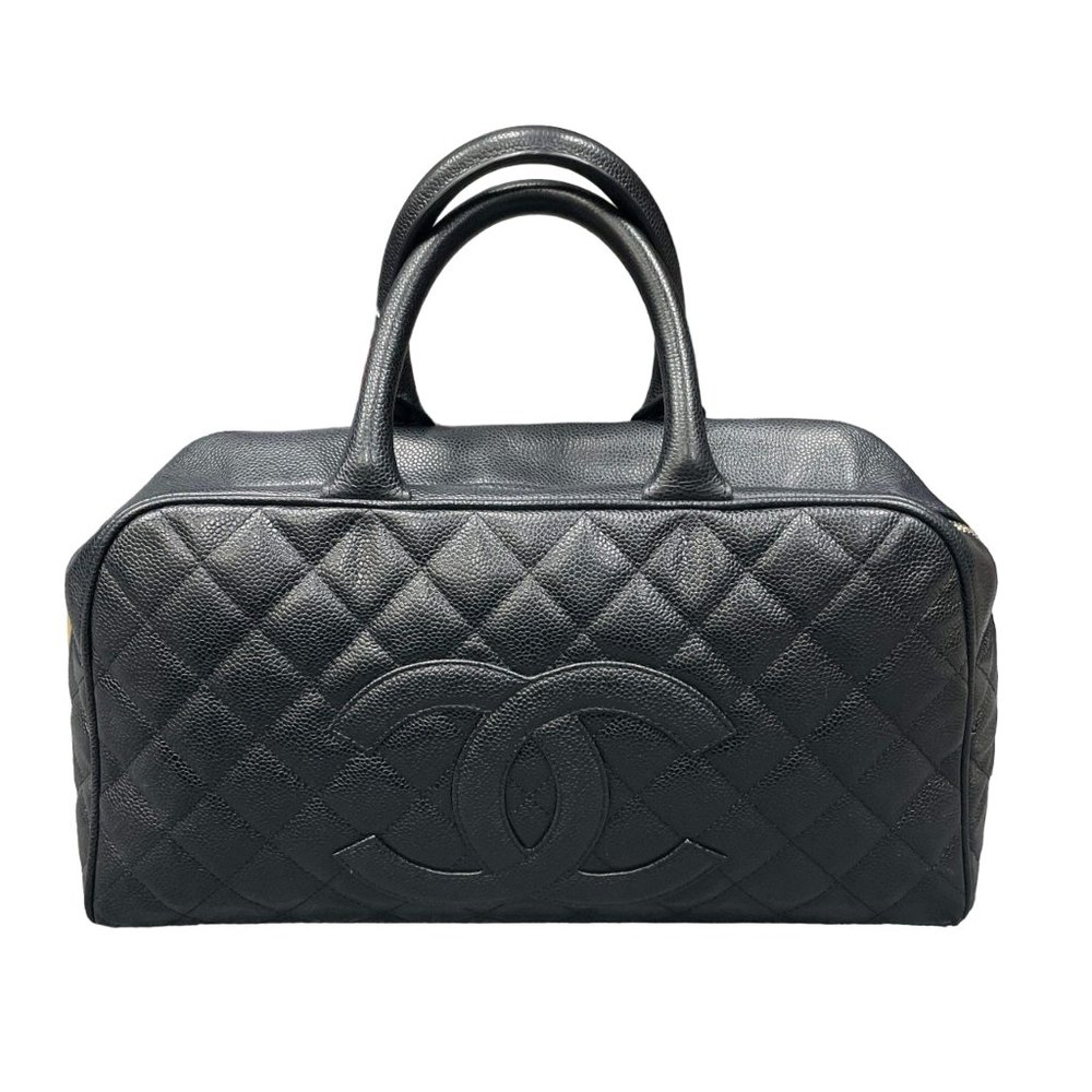 CHANEL Black Quilted Caviar Leather Boston Bag